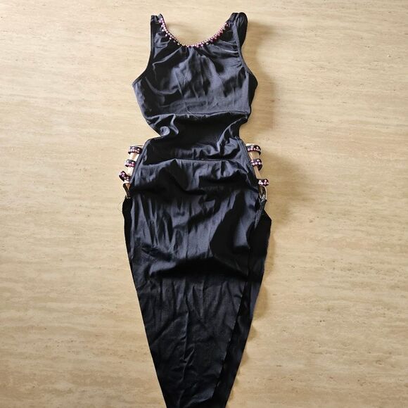 Weissman NWOT child medium semi custom dance costume black w pink rhinestones - Picture 10 of 11